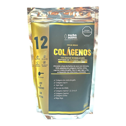 12 COLÁGENOS 15,000 mg Colágeno Hidrolizado 500 grs