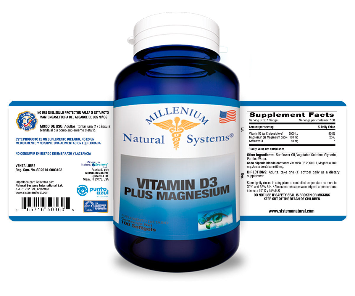 Vitamin D3 Plus 2000 UI Magnesium x 100 Softgels