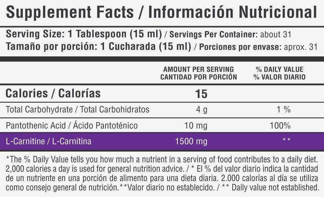 L-Carnitine Liquida 1500mg 16 Onzas Grape Flavor