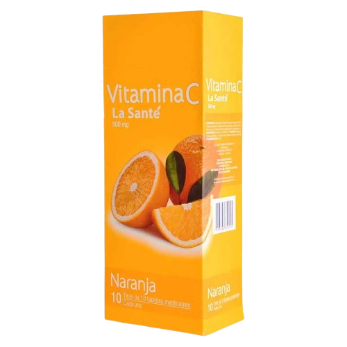 Vitamina C 500mg 10 tiras de 10 tabletas Sabor  Naranja - La Sante