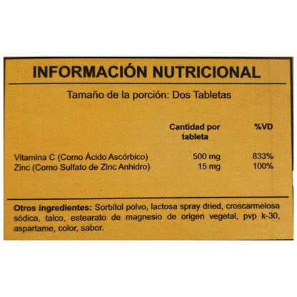 Vitamina C + Zinc 100 tabletas masticables cereza | KEOPS